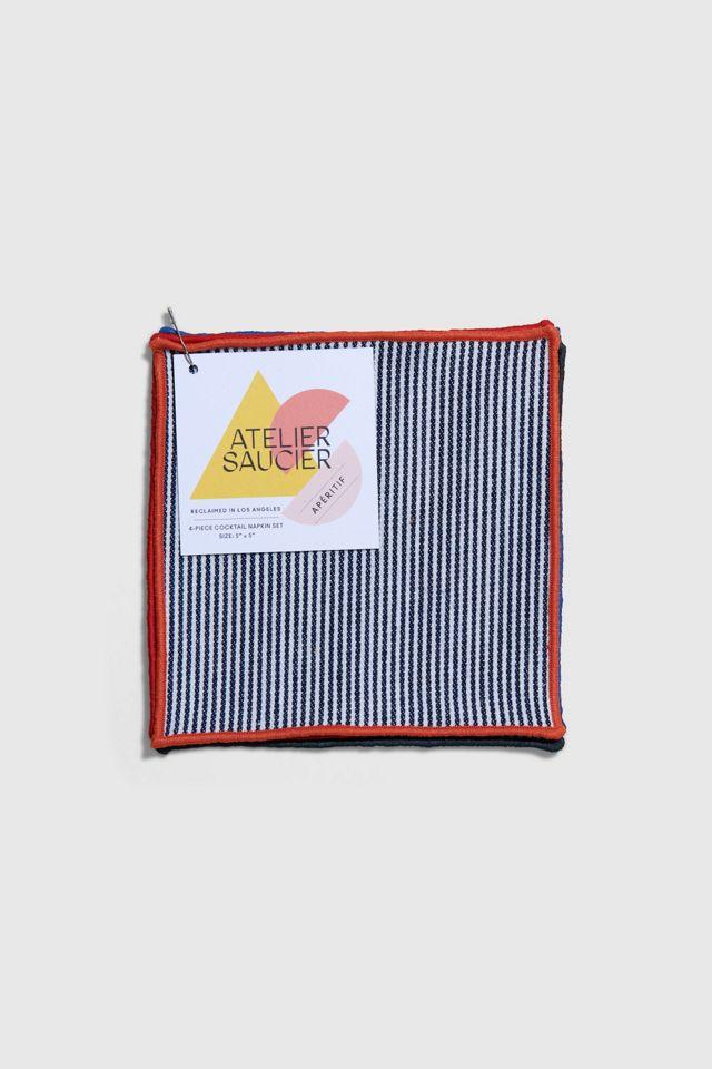 Americana Stripe Reclaimed Fabric Cocktail Napkin Set of 4