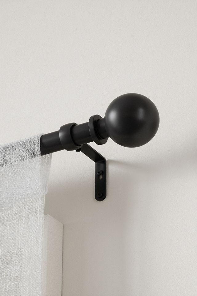 Adjustable Matte Black Steel Curtain Rod with Finials