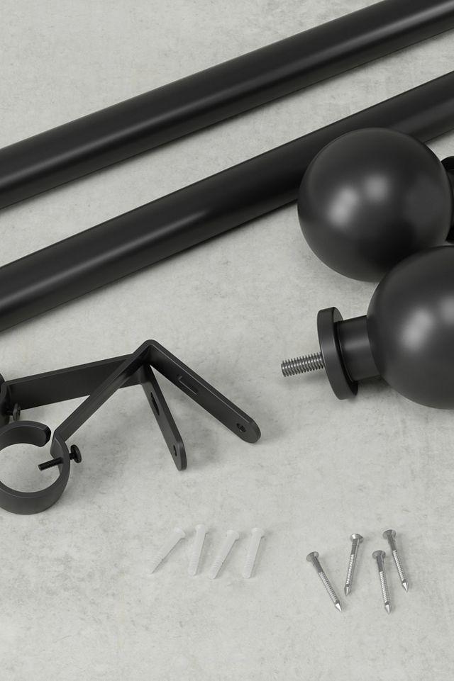 Adjustable Matte Black Steel Curtain Rod with Finials