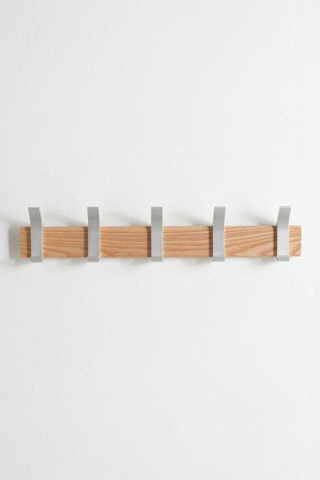 Adjustable Urban Sophisticate Wall-Mounted Coat Hanger in Natural Wood and Aluminum