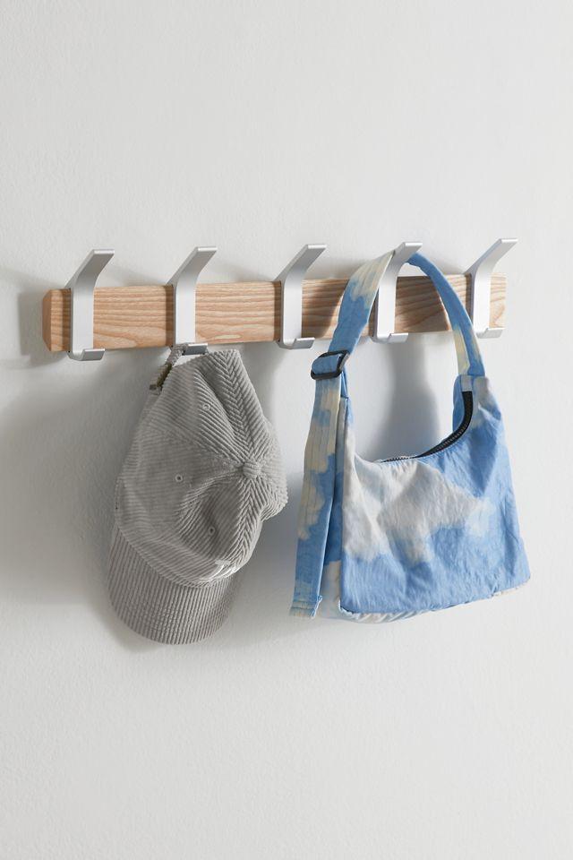 Adjustable Urban Sophisticate Wall-Mounted Coat Hanger in Natural Wood and Aluminum