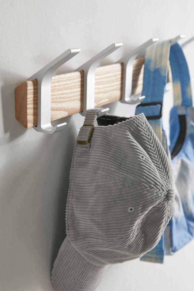 Adjustable Urban Sophisticate Wall-Mounted Coat Hanger in Natural Wood and Aluminum