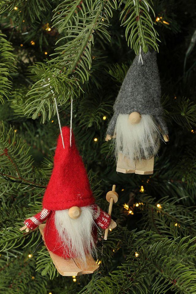 Set of 2 Colorful Skiing Gnome Christmas Ornaments