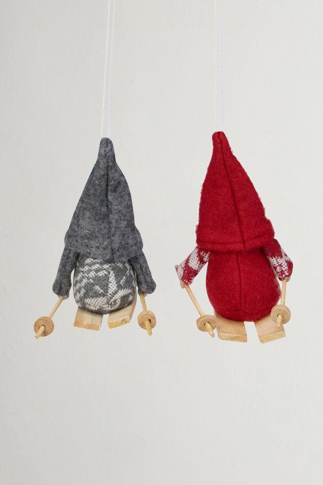 Set of 2 Colorful Skiing Gnome Christmas Ornaments