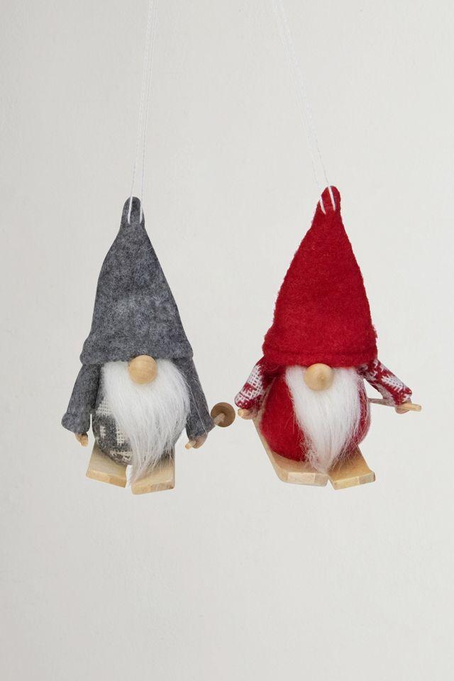 Set of 2 Colorful Skiing Gnome Christmas Ornaments