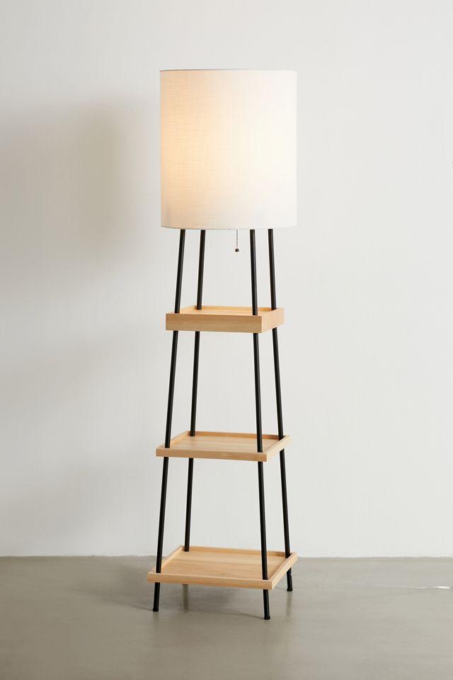 Adesso 63'' Black and Natural Wood Shelf Floor Lamp with USB