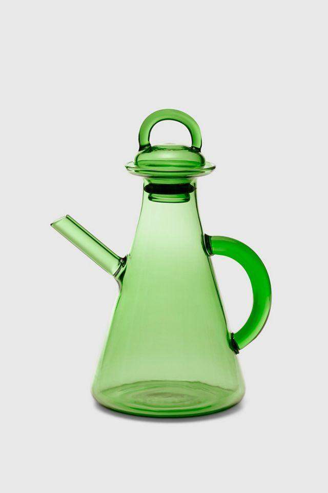 Broccoli Green Glass Oil Cruet with Spout and Handle