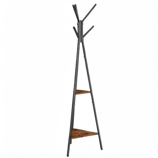 Coat Rack Freestanding Coat Hanger Stand Hall Tree with 2 Shelves for Clothes Hat Bag Rustic Brown and Black