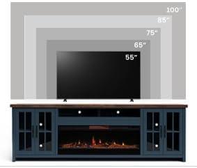 DeeHome Bridgevine Home Nantucket 97 inch Fireplace TV Stand Console for TVs up to 100 inches, Blue Denim and Whiskey Finish