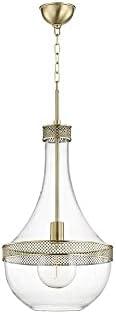 Aged Brass and Clear Glass 1-Light Pendant