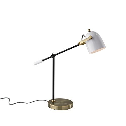 Casey Adjustable Black, White & Antique Brass Desk Lamp