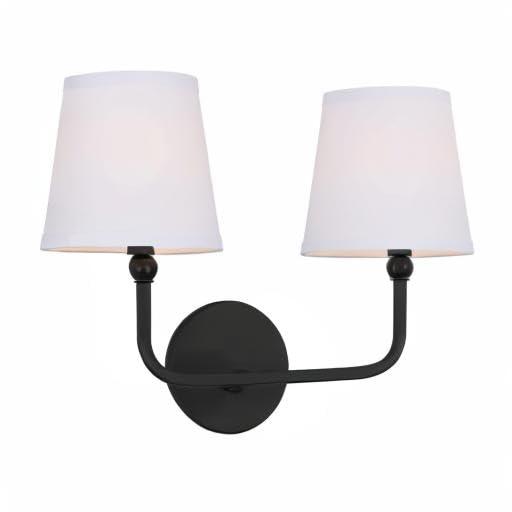 Dawson 2-Light Polished Nickel Vanity with White Fabric Shades