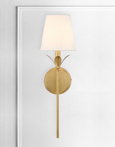 Antique Gold Wall Sconce with White Silk Shade