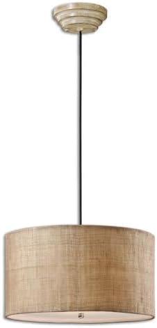 Uttermost Pendant Light 22" Wide Farmhouse Frosted Glass Burlap Weave Drum Shade Fixture for Dining Room House Kitchen Entryway