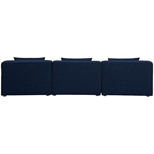 Navy Linen Bliss 108'' Armless Three-Piece Sectional Sofa