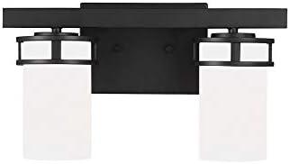 Midnight Black Robie 2-Light Vanity Fixture with Etched White Glass