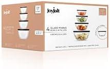 JoyJolt 8-Piece Glass Mixing Bowls with Black Lids