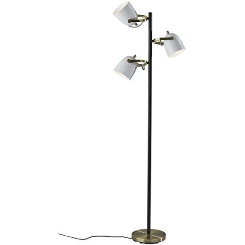 Casey Adjustable 3-Light Tree Floor Lamp in Black, White & Antique Brass