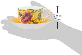 Yellow Floral Ceramic Teacup and Saucer Set