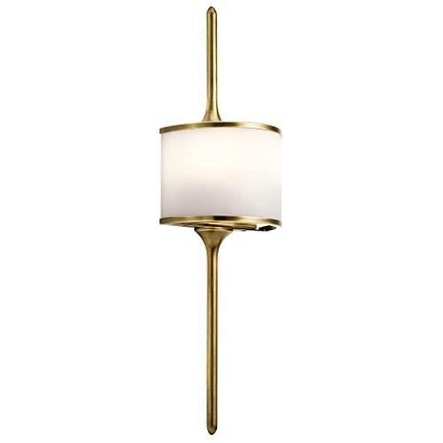 Kichler Mona 22" 2 Light Halogen Wall Sconce with Satin Etched White Diffuser in Natural Brass