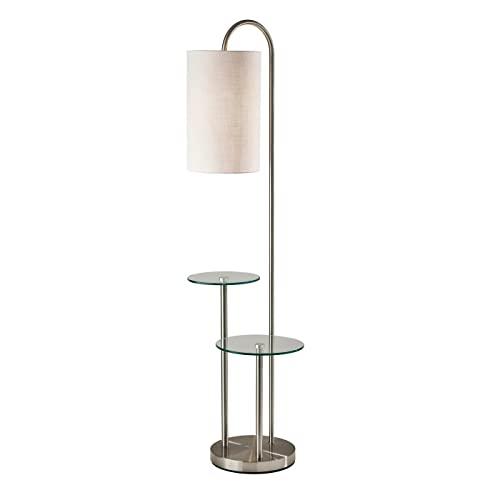 Modern Brushed Steel 66" Shelf Floor Lamp with Clear Glass Tops