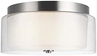 Elmwood Park Brushed Nickel 12" Dual-Light Flush Mount with Satin Etched Glass