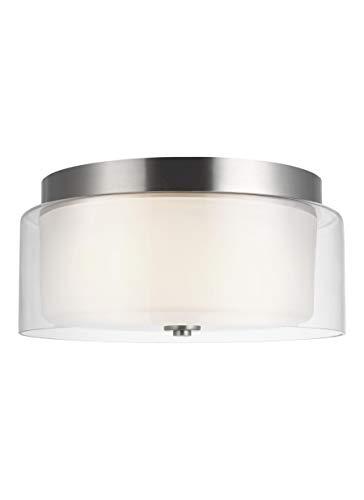 Elmwood Park Brushed Nickel 12" Dual-Light Flush Mount with Satin Etched Glass