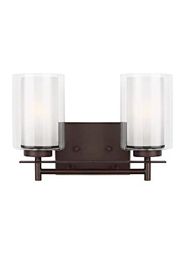 Elmwood Park 13.25 in. 2-Light Bronze Modern Transitional Bathroom Vanity Light with Satin Etched Glass Shades