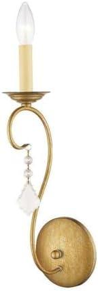 Antique Gold Leaf Single-Light Sconce with Crystal Accents