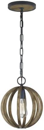 Allier Weathered Oak & Antique Iron Mini Globe Pendant Light