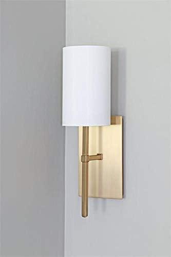 Aged Brass and White Silk 1-Light Wall Sconce