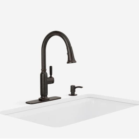 Matte Black Single Handle Pull-Down Kitchen Faucet with Soap Dispenser