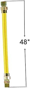 EZ-Fluid 48" Corrugated Stainless Steel Yellow Epoxy Coated Gas Flexible Supply Connector Line For Appliance,Water Heater,Boilers,Fryers,Stoves with 3/8" FIP or 1/2" MIP x 1/2" FIP (1)