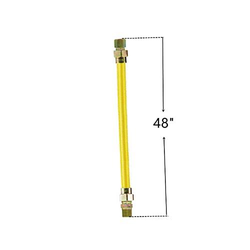 EZ-Fluid 48" Corrugated Stainless Steel Yellow Epoxy Coated Gas Flexible Supply Connector Line For Appliance,Water Heater,Boilers,Fryers,Stoves with 3/8" FIP or 1/2" MIP x 1/2" FIP (1)