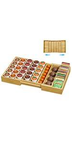 Coffee Pod Holder Drawer, Bamboo K Cup Holder Compatible with Nespresso Vertuo Capsules, 25-45 K Cup Drawer Organizer for Coffee Station Home Office and Kitchen (Bamboo)