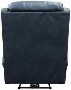 Shoreham Blue Leather Swivel Recliner with Wood Accents