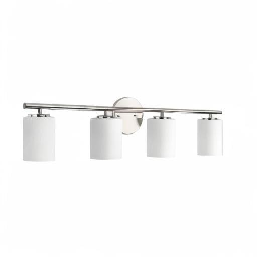 Progress Lighting Replay 4-Light Bath Vanity, Polished Nickel, Porcelain, Up/Down Mount, Brushed Nickel Finish, Shade Included