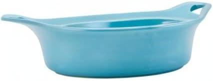 Rachael Ray Solid Glaze Ceramic 3pk Round Casserole Set with Shared Lid Agave Blue: Bakeware with Lid, Even-Heating