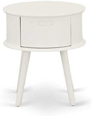 East West Furniture Gordon 19" Round Wood Nightstand with Drawer in White