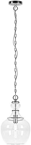 Evelyn&Zoe 11" Brushed Nickel Finish Metal/Glass Pendant