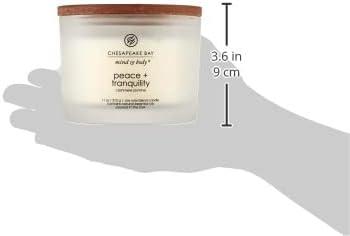 3-Wick Frosted Glass Peace + Tranquility Lidded Jar Candle White 11oz - Mind & Body by Chesapeake Bay Candle: Soy Wax Blend, Essential Oils