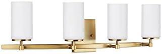 Alturas 30.5 in. 4-Light Satin Brass Modern Contemporary Wall Bathroom Vanity Light with Satin Etched Glass Shades