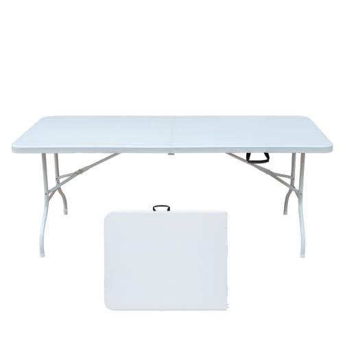 White 6ft Portable Folding Picnic Table with Metal Frame