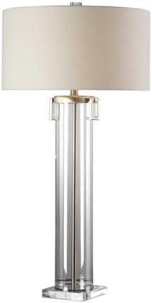 Bowery Hill Modern Table Lamp in Brushed Nickel and Off White