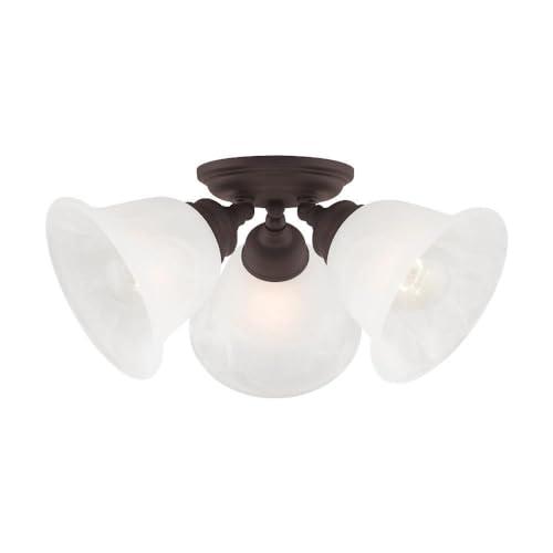 3 Light Bronze Ceiling Light fixture with White Alabaster Glass Shade
