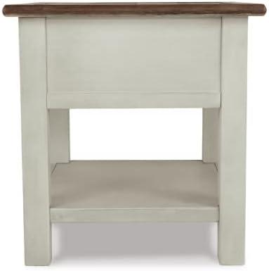 Signature Design by Ashley Bolanburg Chair Side End Table Brown/White: Vintage Style, USB Ports, Storage Cabinet