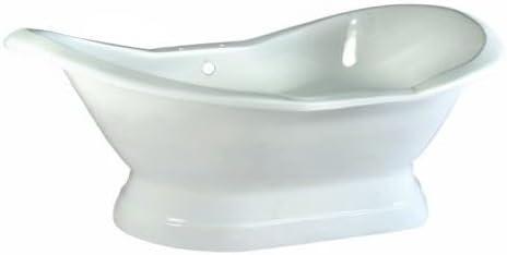 Kingston Brass Aqua Eden 72-Inch Cast Iron Oval Double Slipper Pedestal Tub (7-Inch Faucet Drillings)
