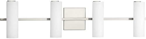 Progress Lighting Colonnade 4-Light LED Bath Vanity in Brushed Nickel with Tubular Etched Glass Shades