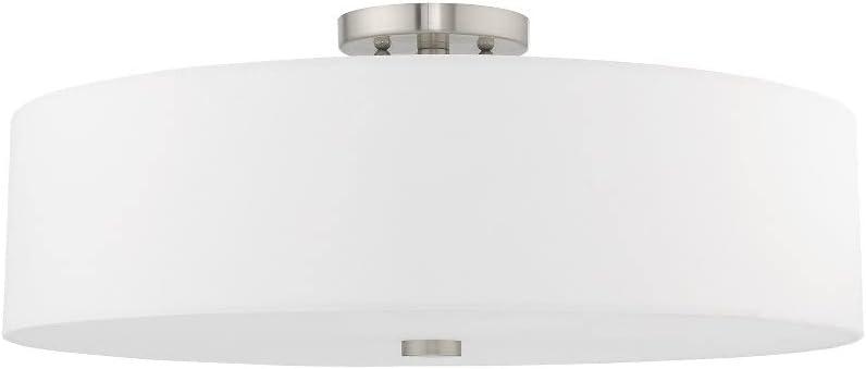 Brushed Nickel 22" Drum Semi-Flush Mount with Off-White Shade