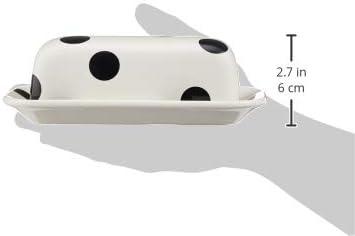 White Stoneware Butter Dish with Black Polka Dots